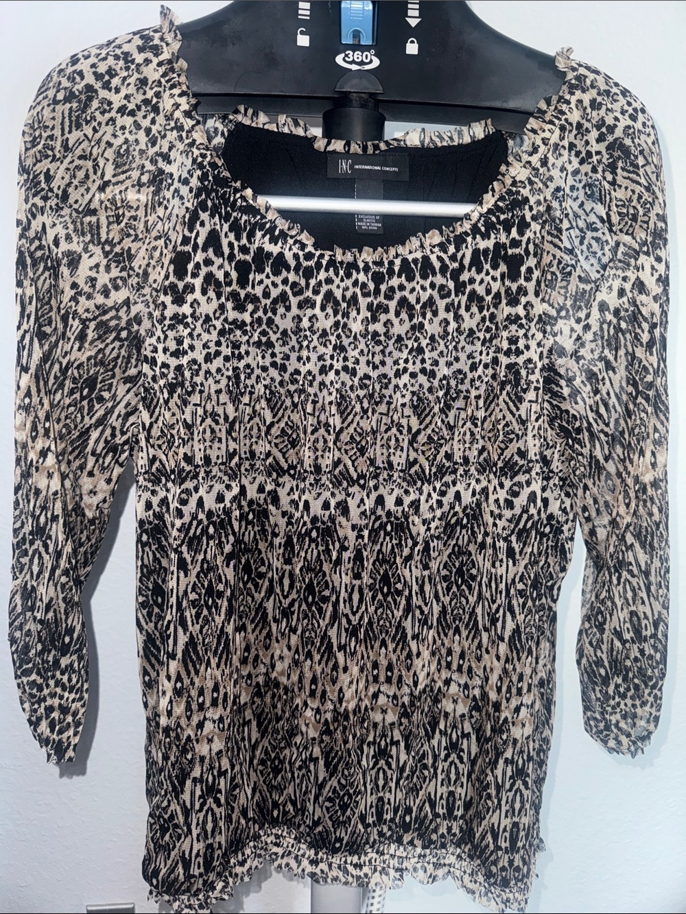 INC International Concepts Black and Cream Animal Print Women's Dress